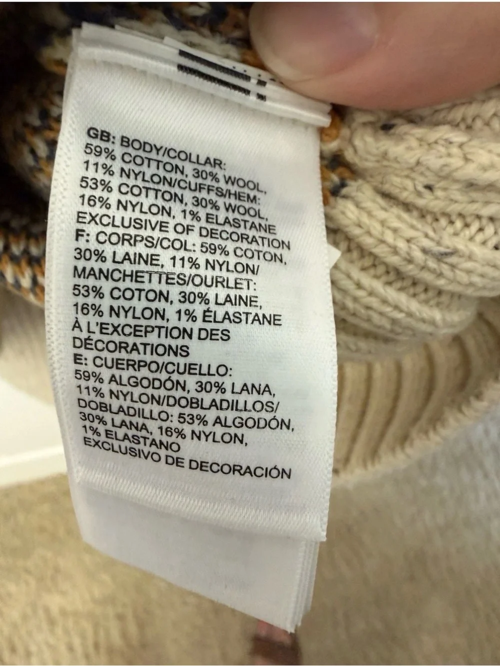 The North Face Crestview Jacquard Retro Sweater Cream Nordic Fair Isle Mens Sz L